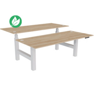 Bureau assis-debout partagé Activ'o - Réglage électrique en hauteur - L.180 x P.80 cm - Plateau Chêne Nebraska avec obturateurs - Pieds Blanc Bureau assis-debout partagé Activ'o - Réglage électrique en hauteur - L.180 x P.80 cm - Plateau Chêne Nebraska avec obturateurs - Pieds Blanc