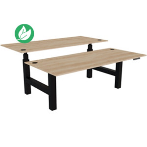 Bureau assis-debout partagé Activ'o - Réglage électrique en hauteur - L.180 x P.80 cm - Plateau Chêne Nebraska avec obturateurs - Pieds Noir Bureau assis-debout partagé Activ'o - Réglage électrique en hauteur - L.180 x P.80 cm - Plateau Chêne Nebraska avec obturateurs - Pieds Noir