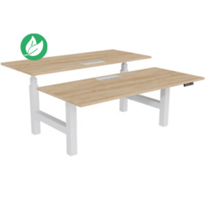 Bureau assis-debout partagé Activ'o - Réglage électrique en hauteur - L.180 x P.80 cm - Plateau Chêne Nebraska avec top access - Pieds Blanc Bureau assis-debout partagé Activ'o - Réglage électrique en hauteur - L.180 x P.80 cm - Plateau Chêne Nebraska avec top access - Pieds Blanc