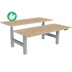 Bureau assis-debout partagé Activ'o - Réglage électrique en hauteur - L.180 x P.80 cm - Plateau Chêne Nebraska avec top access - Pieds Gris Bureau assis-debout partagé Activ'o - Réglage électrique en hauteur - L.180 x P.80 cm - Plateau Chêne Nebraska avec top access - Pieds Gris