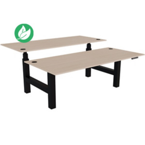 Bureau assis-debout partagé Activ'o - Réglage électrique en hauteur - L.180 x P.80 cm - Plateau Chêne avec obturateurs - Pieds Noir Bureau assis-debout partagé Activ'o - Réglage électrique en hauteur - L.180 x P.80 cm - Plateau Chêne avec obturateurs - Pieds Noir
