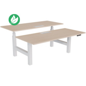 Bureau assis-debout partagé Activ'o - Réglage électrique en hauteur - L.180 x P.80 cm - Plateau Chêne avec top access - Pieds Blanc Bureau assis-debout partagé Activ'o - Réglage électrique en hauteur - L.180 x P.80 cm - Plateau Chêne avec top access - Pieds Blanc