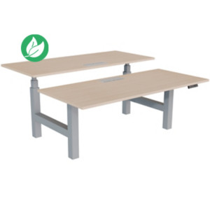 Bureau assis-debout partagé Activ'o - Réglage électrique en hauteur - L.180 x P.80 cm - Plateau Chêne avec top access - Pieds Gris Bureau assis-debout partagé Activ'o - Réglage électrique en hauteur - L.180 x P.80 cm - Plateau Chêne avec top access - Pieds Gris