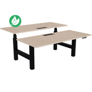 Bureau assis-debout partagé Activ'o - Réglage électrique en hauteur - L.180 x P.80 cm - Plateau Chêne avec top access - Pieds Noir Bureau assis-debout partagé Activ'o - Réglage électrique en hauteur - L.180 x P.80 cm - Plateau Chêne avec top access - Pieds Noir