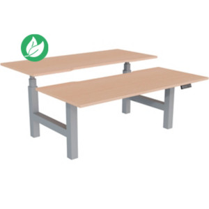 Bureau assis-debout partagé Activ'o - Réglage électrique en hauteur - L.180 x P.80 cm - Plateau Hêtre avec échancrure - Pieds Gris Bureau assis-debout partagé Activ'o - Réglage électrique en hauteur - L.180 x P.80 cm - Plateau Hêtre avec échancrure - Pieds Gris