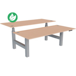 Bureau assis-debout partagé Activ'o - Réglage électrique en hauteur - L.180 x P.80 cm - Plateau Hêtre avec obturateurs - Pieds Gris Bureau assis-debout partagé Activ'o - Réglage électrique en hauteur - L.180 x P.80 cm - Plateau Hêtre avec obturateurs - Pieds Gris