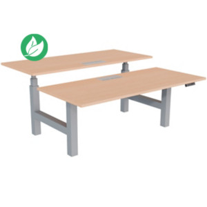 Bureau assis-debout partagé Activ'o - Réglage électrique en hauteur - L.180 x P.80 cm - Plateau Hêtre avec top access - Pieds Gris Bureau assis-debout partagé Activ'o - Réglage électrique en hauteur - L.180 x P.80 cm - Plateau Hêtre avec top access - Pieds Gris