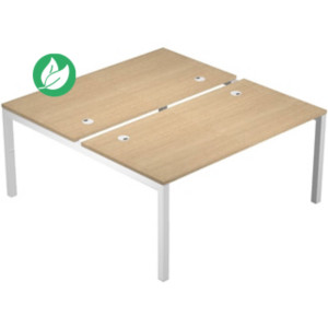 Bureau bench 2 postes Eminence 2 - Elément de départ - L.180 x P.165 cm - Plateau Chêne - Pieds Blanc Bureau bench 2 postes Eminence 2 - Elément de départ - L.180 x P.165 cm - Plateau Chêne - Pieds Blanc