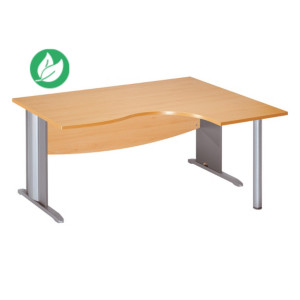 Bureau compact retour à droite Activity - L.160 x P.120 cm - Plateau Hêtre - Pieds L Blanc Bureau compact retour à droite Activity - L.160 x P.120 cm - Plateau Hêtre - Pieds L Blanc