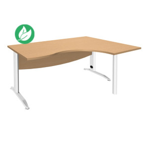 Bureau compact retour à droite Activity Métal - L.160 x P.120 cm - Plateau Hêtre - Pieds L Blanc Bureau compact retour à droite Activity Métal - L.160 x P.120 cm - Plateau Hêtre - Pieds L Blanc