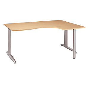 Bureau compact retour Ă droite Actual - L.160 x P.120 cm - Plateau HĂȘtre - Pieds L Aluminium