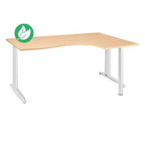 Bureau compact retour à droite Actual - L.160 x P.120 cm - Plateau Hêtre - Pieds L Blanc Bureau compact retour à droite Actual - L.160 x P.120 cm - Plateau Hêtre - Pieds L Blanc