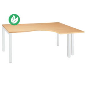 Bureau compact retour à droite Actual - L.180 x P.120 cm - Plateau Chêne - 4 pieds Blanc Bureau compact retour à droite Actual - L.180 x P.120 cm - Plateau Chêne - 4 pieds Blanc