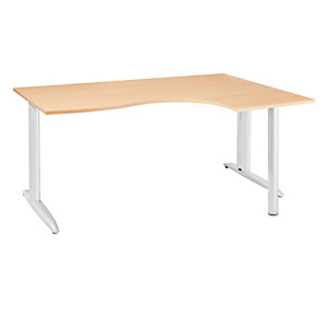 Bureau compact retour Ă droite Actual - L.180 x P.120 cm - Plateau HĂȘtre - Pieds L Blanc