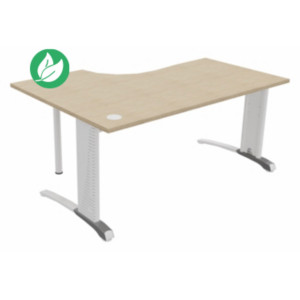 Bureau compact retour à droite Biospace - L.160 x P.110 cm - Plateau Chêne - Pieds Blanc - Embases Aluminium Bureau compact retour à droite Biospace - L.160 x P.110 cm - Plateau Chêne - Pieds Blanc - Embases Aluminium