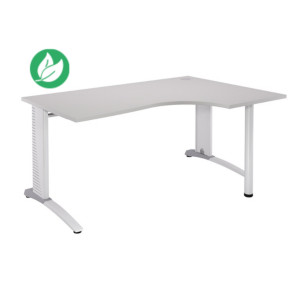 Bureau compact retour à droite Biospace - L.160 x P.110 cm - Plateau Gris - Pieds Blanc - Embases Blanc