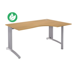 Bureau compact retour à droite Biospace - L.160 x P.110 cm - Plateau Hêtre - Pieds Aluminium - Embases Blanc Bureau compact retour à droite Biospace - L.160 x P.110 cm - Plateau Hêtre - Pieds Aluminium - Embases Blanc