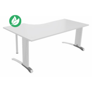 Bureau compact retour à droite Biospace - L.180 x P.110 cm - Plateau Blanc - Pieds Blanc - Embases Aluminium Bureau compact retour à droite Biospace - L.180 x P.110 cm - Plateau Blanc - Pieds Blanc - Embases Aluminium