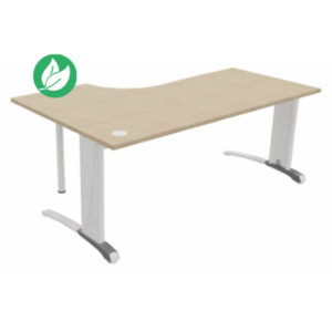 Bureau compact retour à droite Biospace - L.180 x P.110 cm - Plateau Chêne - Pieds Blanc - Embases Aluminium Bureau compact retour à droite Biospace - L.180 x P.110 cm - Plateau Chêne - Pieds Blanc - Embases Aluminium