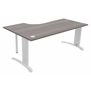 Bureau compact retour à droite Biospace - L.180 x P.110 cm - Plateau Cèdre - Pieds Blanc - Embases B