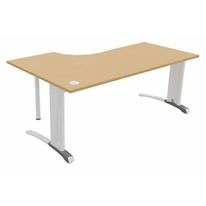 Bureau compact retour Ă droite Biospace - L.180 x P.110 cm - Plateau HĂŞtre - Pieds Blanc - Embases A