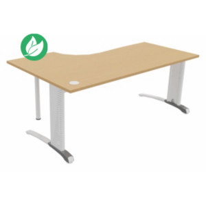 Bureau compact retour à droite Biospace - L.180 x P.110 cm - Plateau Hêtre - Pieds Blanc - Embases Aluminium Bureau compact retour à droite Biospace - L.180 x P.110 cm - Plateau Hêtre - Pieds Blanc - Embases Aluminium