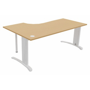 Bureau compact retour Ă droite Biospace - L.180 x P.110 cm - Plateau HĂŞtre - Pieds Blanc - Embases B