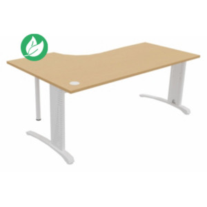 Bureau compact retour à droite Biospace - L.180 x P.110 cm - Plateau Hêtre - Pieds Blanc - Embases Blanc Bureau compact retour à droite Biospace - L.180 x P.110 cm - Plateau Hêtre - Pieds Blanc - Embases Blanc