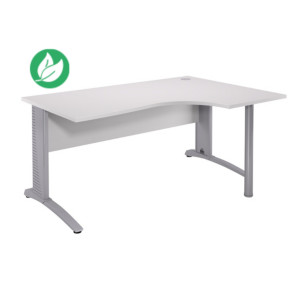 Bureau compact retour à droite Biospace avec voile de fond - L.160 x P.110 cm - Plateau Blanc - Pieds Aluminium - Embases Blanc Bureau compact retour à droite Biospace avec voile de fond - L.160 x P.110 cm - Plateau Blanc - Pieds Aluminium - Embases Blanc