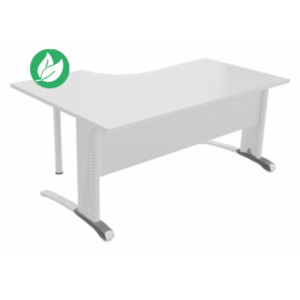 Bureau compact retour à droite Biospace avec voile de fond - L.160 x P.110 cm - Plateau Blanc - Pieds Blanc - Embases Aluminium Bureau compact retour à droite Biospace avec voile de fond - L.160 x P.110 cm - Plateau Blanc - Pieds Blanc - Embases Aluminium