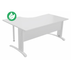 Bureau compact retour à droite Biospace avec voile de fond - L.160 x P.110 cm - Plateau Blanc - Pieds Blanc - Embases Blanc Bureau compact retour à droite Biospace avec voile de fond - L.160 x P.110 cm - Plateau Blanc - Pieds Blanc - Embases Blanc