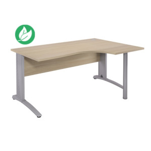Bureau compact retour à droite Biospace avec voile de fond - L.160 x P.110 cm - Plateau Chêne - Pieds Aluminium - Embases Aluminium Bureau compact retour à droite Biospace avec voile de fond - L.160 x P.110 cm - Plateau Chêne - Pieds Aluminium - Embases Aluminium