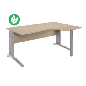 Bureau compact retour à droite Biospace avec voile de fond - L.160 x P.110 cm - Plateau Chêne - Pieds Aluminium - Embases Blanc Bureau compact retour à droite Biospace avec voile de fond - L.160 x P.110 cm - Plateau Chêne - Pieds Aluminium - Embases Blanc