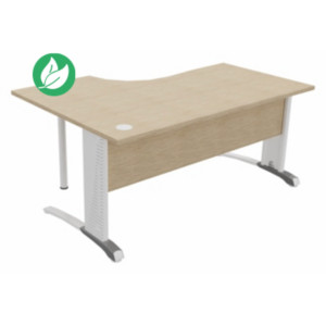 Bureau compact retour à droite Biospace avec voile de fond - L.160 x P.110 cm - Plateau Chêne - Pieds Blanc - Embases Aluminium Bureau compact retour à droite Biospace avec voile de fond - L.160 x P.110 cm - Plateau Chêne - Pieds Blanc - Embases Aluminium