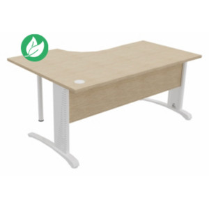 Bureau compact retour à droite Biospace avec voile de fond - L.160 x P.110 cm - Plateau Chêne - Pieds Blanc - Embases Blanc Bureau compact retour à droite Biospace avec voile de fond - L.160 x P.110 cm - Plateau Chêne - Pieds Blanc - Embases Blanc