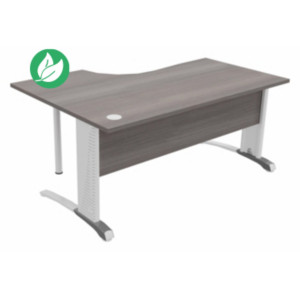 Bureau compact retour à droite Biospace avec voile de fond - L.160 x P.110 cm - Plateau Cèdre - Pieds Blanc - Embases Aluminium Bureau compact retour à droite Biospace avec voile de fond - L.160 x P.110 cm - Plateau Cèdre - Pieds Blanc - Embases Aluminium
