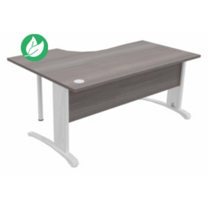 Bureau compact retour à droite Biospace avec voile de fond - L.160 x P.110 cm - Plateau Cèdre - Pieds Blanc - Embases Blanc Bureau compact retour à droite Biospace avec voile de fond - L.160 x P.110 cm - Plateau Cèdre - Pieds Blanc - Embases Blanc