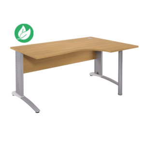 Bureau compact retour à droite Biospace avec voile de fond - L.160 x P.110 cm - Plateau Hêtre - Pieds Aluminium - Embases Blanc Bureau compact retour à droite Biospace avec voile de fond - L.160 x P.110 cm - Plateau Hêtre - Pieds Aluminium - Embases Blanc