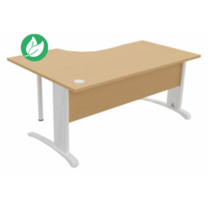 Bureau compact retour à droite Biospace avec voile de fond - L.160 x P.110 cm - Plateau Hêtre - Pieds Blanc - Embases Blanc Bureau compact retour à droite Biospace avec voile de fond - L.160 x P.110 cm - Plateau Hêtre - Pieds Blanc - Embases Blanc