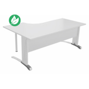 Bureau compact retour à droite Biospace avec voile de fond - L.180 x P.110 cm - Plateau Blanc - Pieds Blanc - Embases Aluminium Bureau compact retour à droite Biospace avec voile de fond - L.180 x P.110 cm - Plateau Blanc - Pieds Blanc - Embases Aluminium