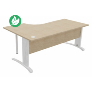Bureau compact retour à droite Biospace avec voile de fond - L.180 x P.110 cm - Plateau Chêne - Pieds Blanc - Embases Blanc Bureau compact retour à droite Biospace avec voile de fond - L.180 x P.110 cm - Plateau Chêne - Pieds Blanc - Embases Blanc