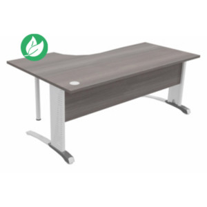 Bureau compact retour à droite Biospace avec voile de fond - L.180 x P.110 cm - Plateau Cèdre - Pieds Blanc - Embases Aluminium Bureau compact retour à droite Biospace avec voile de fond - L.180 x P.110 cm - Plateau Cèdre - Pieds Blanc - Embases Aluminium