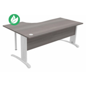 Bureau compact retour à droite Biospace avec voile de fond - L.180 x P.110 cm - Plateau Cèdre - Pieds Blanc - Embases Blanc Bureau compact retour à droite Biospace avec voile de fond - L.180 x P.110 cm - Plateau Cèdre - Pieds Blanc - Embases Blanc