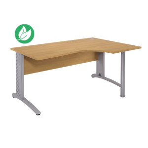 Bureau compact retour à droite Biospace avec voile de fond - L.180 x P.110 cm - Plateau Hêtre - Pieds Aluminium - Embases Blanc Bureau compact retour à droite Biospace avec voile de fond - L.180 x P.110 cm - Plateau Hêtre - Pieds Aluminium - Embases Blanc