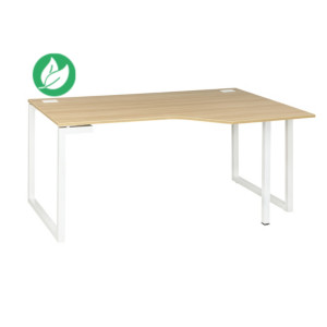 Bureau compact retour à droite Vitaly - L.160 x P.105 cm - Plateau Chêne - Pieds cadre métal Blanc