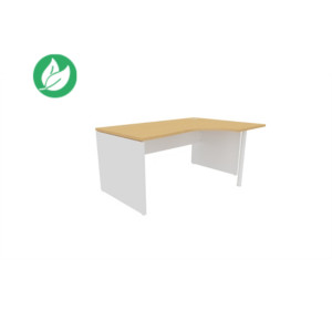 Bureau compact retour à droite Évolution - L.160 x P.110 cm - Plateau Hêtre - Pieds pleins Blanc Bureau compact retour à droite Évolution - L.160 x P.110 cm - Plateau Hêtre - Pieds pleins Blanc