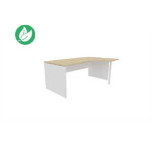 Bureau compact retour à droite Évolution - L.180 x P.110 cm - Plateau Chêne - Pieds pleins Blanc Bureau compact retour à droite Évolution - L.180 x P.110 cm - Plateau Chêne - Pieds pleins Blanc