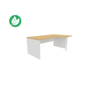 Bureau compact retour à droite Évolution - L.180 x P.110 cm - Plateau Hêtre - Pieds pleins Blanc Bureau compact retour à droite Évolution - L.180 x P.110 cm - Plateau Hêtre - Pieds pleins Blanc