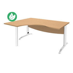 Bureau compact retour à gauche Activity Métal - L.160 x P.120 cm - Plateau Hêtre - Pieds L Blanc