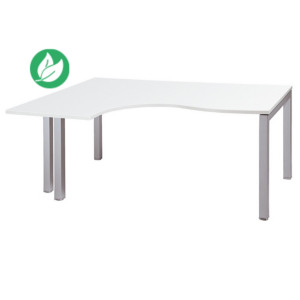 Bureau compact retour à gauche Actual - L.160 x P.120 cm - Plateau Blanc - 4 pieds Aluminium